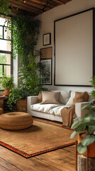 Room in modern style with a mockup for a poster.