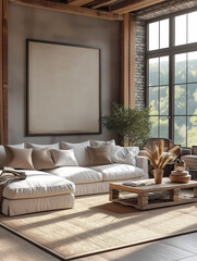 Fototapeta premium Room in modern style with a mockup for a poster.