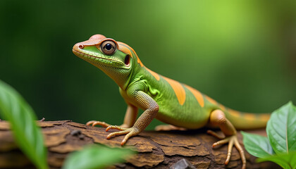 Obraz premium Vibrant Green Lizard in Lush Jungle