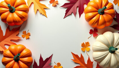 Fototapeta premium Autumn Pumpkins and Leaves