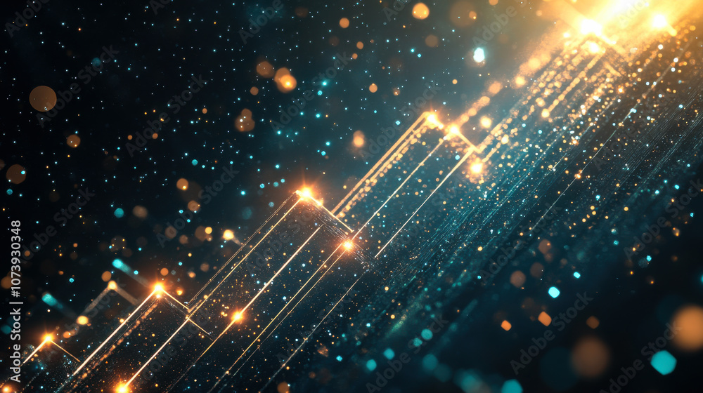 Fototapete a dynamic display of glowing particles and geometric shapes representing data flow in a futuristic, 