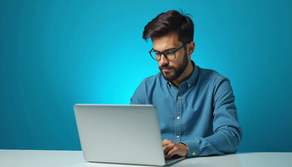 Focused Man Working on Laptop
