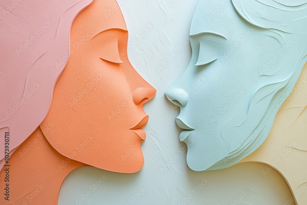 Aufkleber abstract silhouettes illustrate two faces in soft pastel tones, highlighting the importance of empat