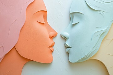 Abstract silhouettes illustrate two faces in soft pastel tones, highlighting the importance of empathy and communication in relationships. Generative AI