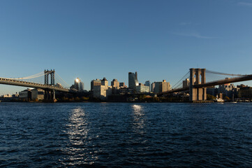 Naklejka premium Two Bridges view of Manhattan and Brooklyn Bridge. 