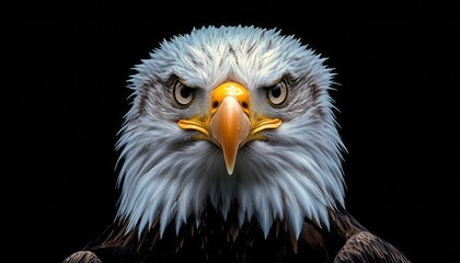 Obraz premium Bald eagle portrait with striking details, set against a black background in natural light