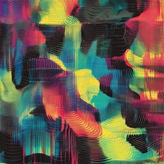 Digital art depicting an abstract pattern with wavy lines, featuring colors of green, purple, blue, and red