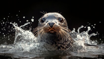 Fototapeta premium A playful seal splashes through the water in a serene environment