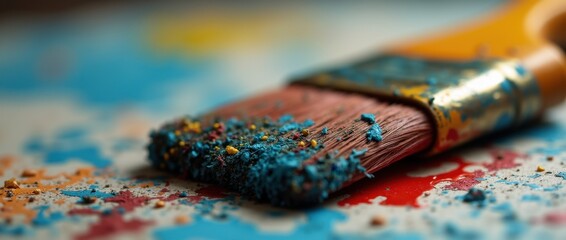 Fototapeta premium Close-Up of a Paintbrush with Dried Paint