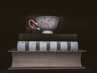 Teacup on Books, Cozy Reading Nook, Bookstagram, Literature, Relaxing Moment
