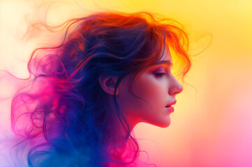 Profile of a person with vibrant, surreal colors and swirling smoke effects, symbolizing transformation..