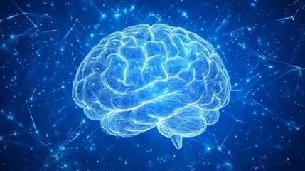 Obraz premium Blue background with brain wave frequency patterns. -