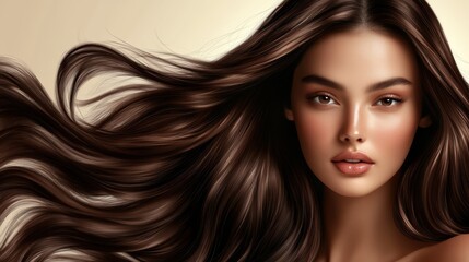 Naklejka premium Woman with Flowing Brown Hair 