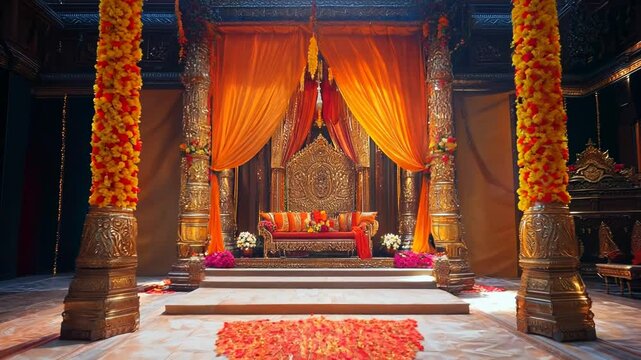 The decoration and interiors of the hindu wedding mandap Video