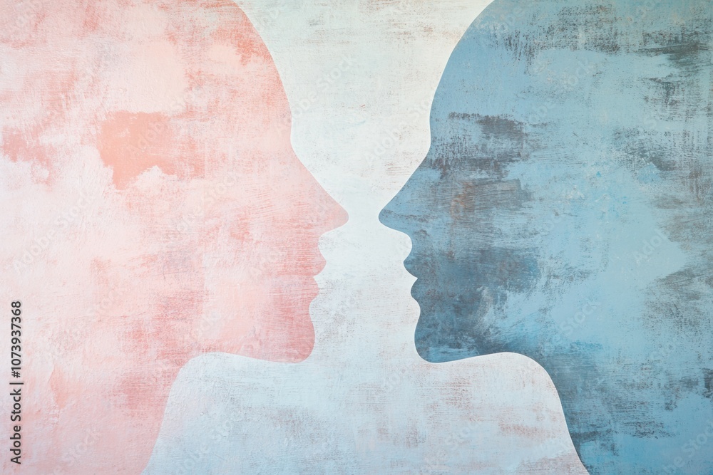 Leinwandbilder Pastel silhouettes of two faces in profile communicate deep emotional connection and empathy through their shared space. Generative AI