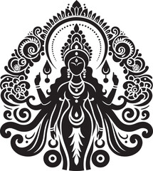 Black and White Illustration of Hindu Devi: Divine Feminine in Monochrome