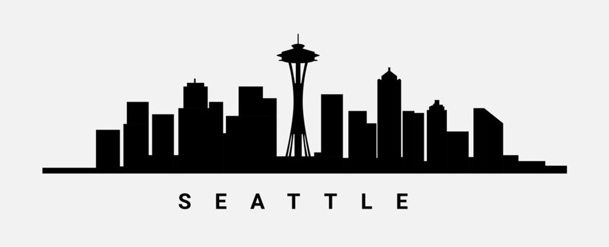 Seattle skyline silhouette illustration. Seattle cityscape usa washington skyline.