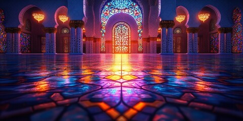Obraz premium Detailed Islamic Mosaic, Geometric Shapes with Radiant Neon Highlights