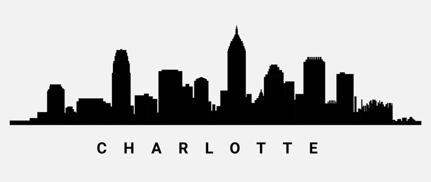 Charlotte Skyline Silhouette Design downtown art. Minimalist Carolina Charlotte city
