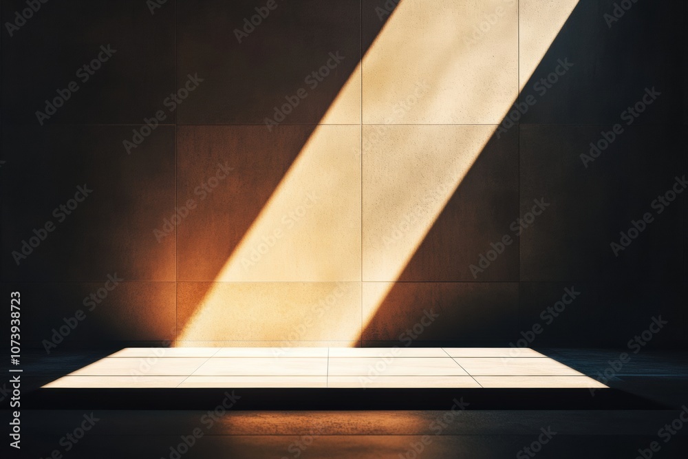 Fototapete Soft light streams through, casting a warm glow on the geometric tiles, creating a serene atmosphere in the modern space. Generative AI