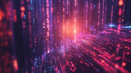 Sci-fi cyber tech background with futuristic circuit lines and glowing binary code