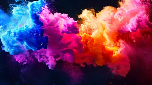 Colorful rainbow holi paint splash, color powder explosion, AI generated Video