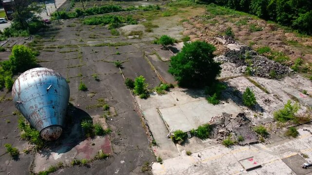 Aerial landscape of abandoned Westinghouse Atom Smasher in Forest Hills Pittsburgh Pennsylvania