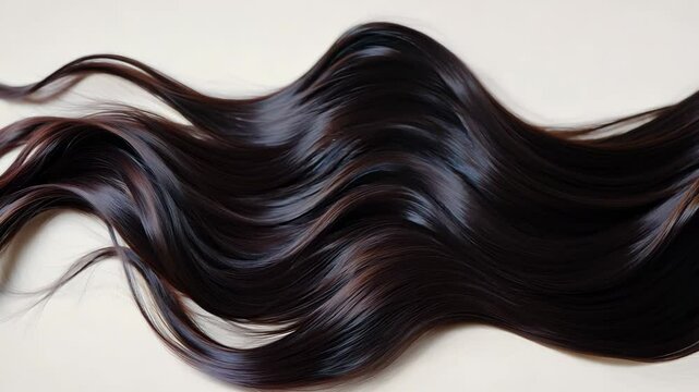 Black darn brown brunette female woman hair swirl isolated on transparent background. Smooth shiny line shape, beauty salon shampoo, wave texture, beautiful healthy volume, extension, thick Video