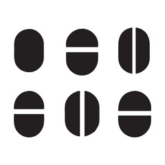 Pills black and white Icons set Silhouette.