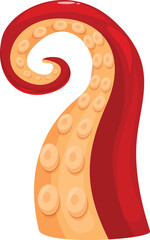 Cartoon illustration of a red octopus tentacle curling in a spiral shape, isolated on white background