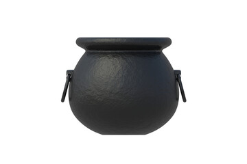 Rough witch cauldron isolated on white background. Magic accessory. Wizard pot. Mystery bowler. Side view. 3d render
