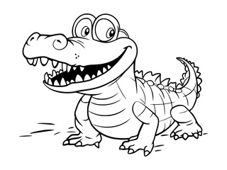 Friendly cartoon alligator, line art.