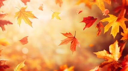 Obraz premium Flying autumn maple leaves isolated on warm autumn background