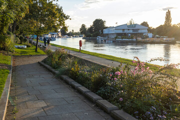 Footpath along the River Thames in Surbiton in autumn