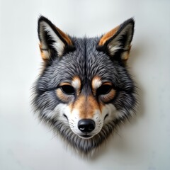 Fototapeta premium Wolf half mask on white background. Furry animal head costume. Masquerade, cosplay, subculture. Fantasy, Halloween, carnival. Festive, costume party, theatrical, art, design.