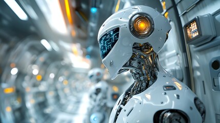 Fototapeta premium Futuristic robots used in building maintenance