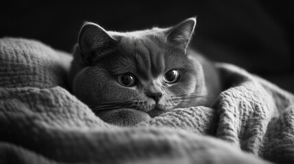 Kot rasy, kt&oacute;ry relaksuje się na kocu, ale jego ciekawość i zainteresowanie otoczeniem nadają scenie wyjątkowy urok. 