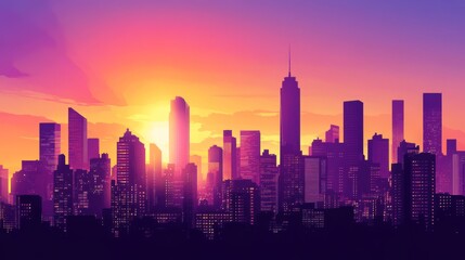 Fototapeta premium Silhouette of a city skyline at sunset.