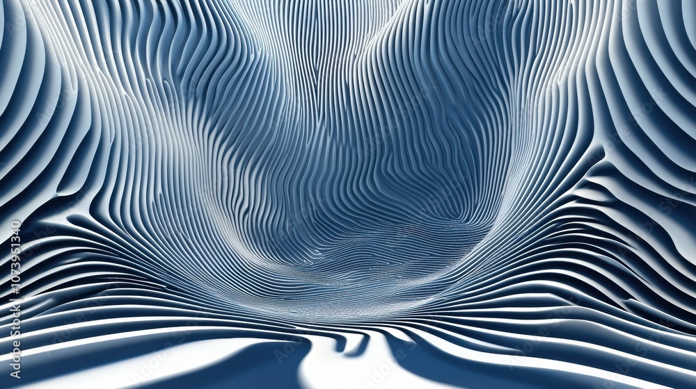 Poster A captivating abstract representation features a blend of blue and white network lines creating a striking three-dimensional texture. Generative AI