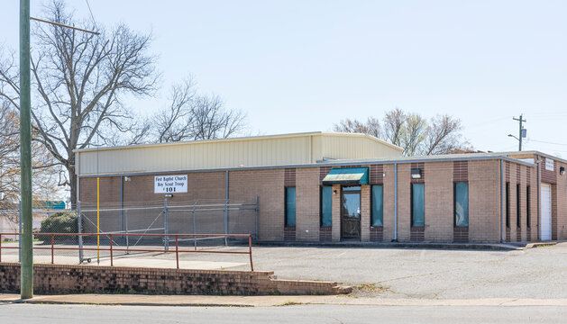 SHELBY, NC, USA-28 MARCH 2022: First Baptist Church Boy Scout Troop #101 building.
