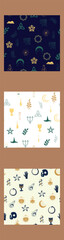 Vertical border, set Magic and heavens seamless pattern. Symbols and elements of the witchcraft theme