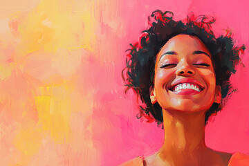 portrait of a cheerful smiling woman on a pink background