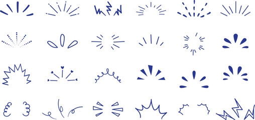 Doodle line sparkles and rays. Hand drawn explosion lines confetti, sun burst, decorative effect surprise elements. 