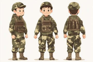 Kid wearing military uniform isolated vector style on isolated background illustration