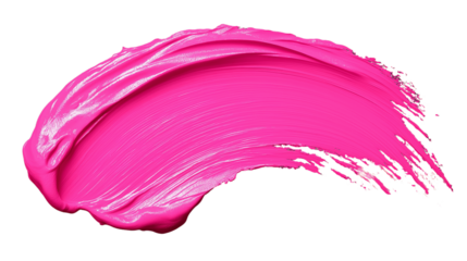 Pink paint brushstroke with texture on transparent background. PNG.