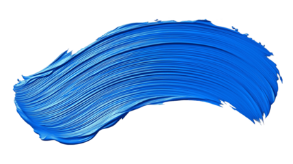 Blue paint brushstroke with texture on transparent background. PNG.