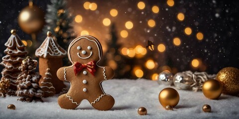 A cozy living room photo. A mug of hot chokolate and gingerbread on the table. Warm lighting creates a festive atmosphere