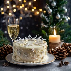 christmas still life with champagne and candle