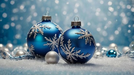 white-blue background frame in the form of Christmas tree decorations, festive atmosphere