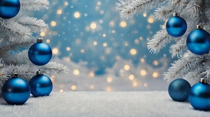 white-blue background frame in the form of Christmas tree decorations, festive atmosphere